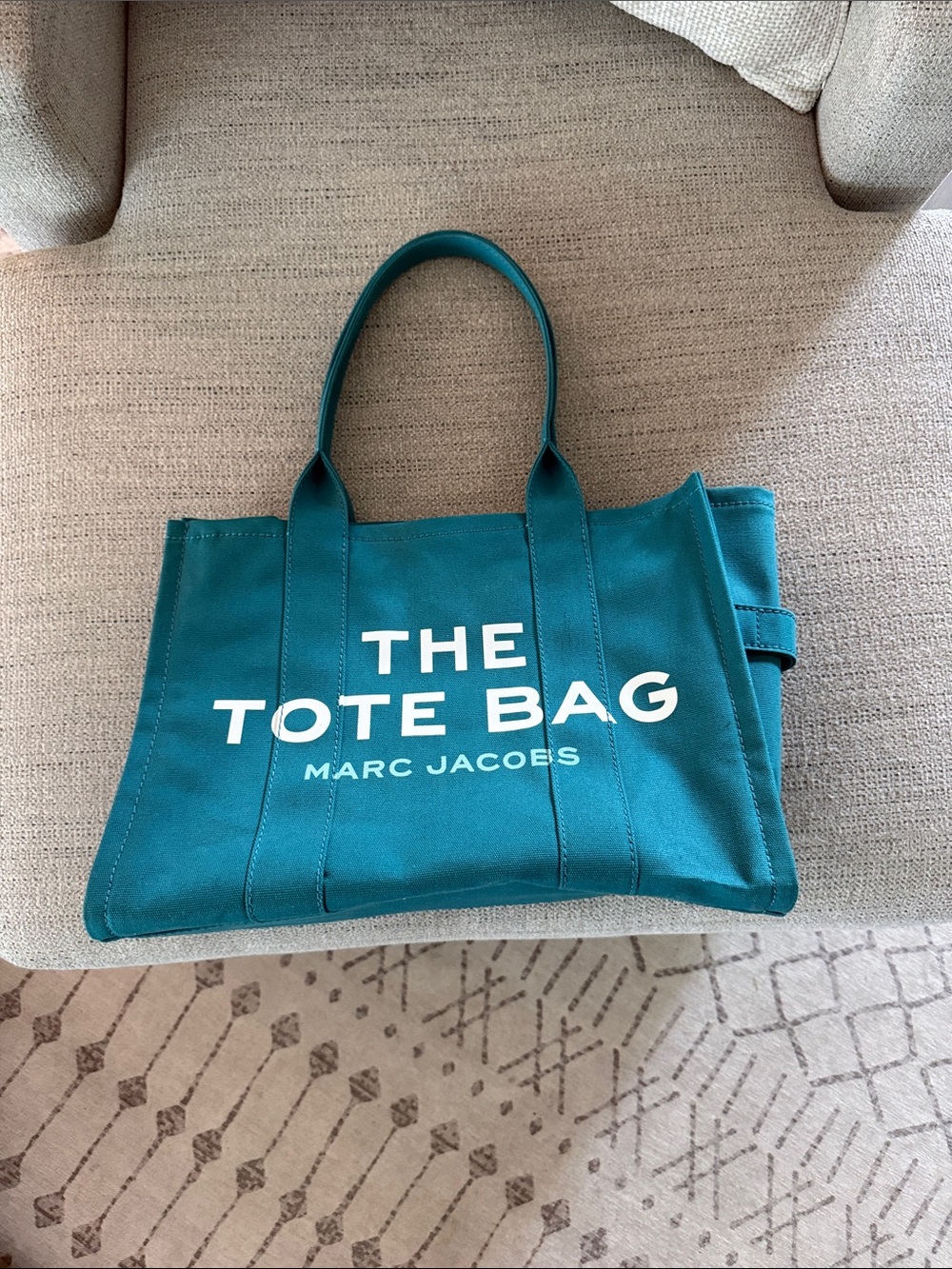 Marc Jacobs Canvas Tote in Teal Blue with White Logo